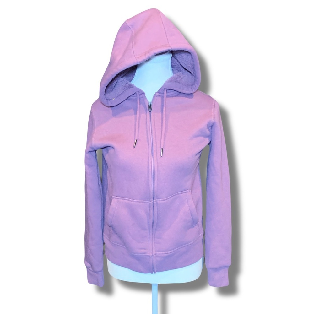 Sherpa lined‎ Hoodie Y2K Women’s Size Small Zip-Up Warm Pink Thick Warm Vintage